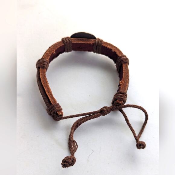 Artisan Rustic Leather Adjustable Zodiac Aries Ram Pendant Charm Bracelet - Picture 5 of 5